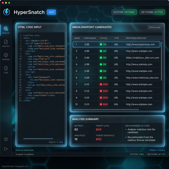 HyperSnatch Vanguard v2.0 — Forensic HTML Endpoint Analysis Interface